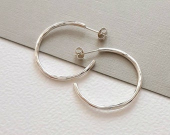 Hoop earrings Sterling Silver - hammered silver hoops - hoops with butterflies - made in the UK