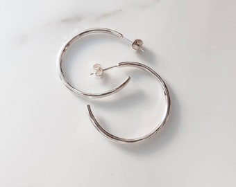 Hoop earrings 3cm Sterling Silver - hammered silver hoops - hoops with butterflies- made in the UK