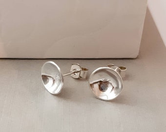 Dome Studs - Sterling Silver Stud earrings - 1cm Circle concave domes - Ladies girls small earring - Handmade in UK