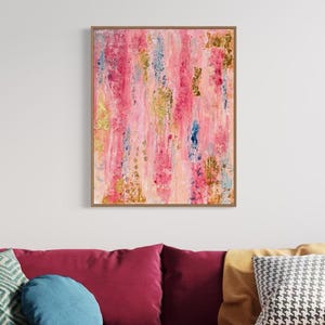 Stampa artistica da parete astratta Blush & Bloom – Rosa, Oro, Blu – Decorazione femminile gioiosa – Stampa giclée di belle arti