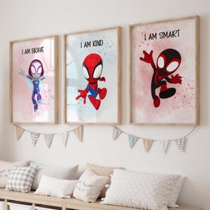 Spiderman Wall Art Print Digital Download Set of 3 Superhero Themed Bedroom Wall Display Kids Room Affirmation Print Nursery Decor Spidey