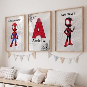 Spidey Wall Decor Spiderman Poster Watercolor Nursery Print Superhero Theme Bedroom Decor Affirmation Quote Custom Name Boy Gift