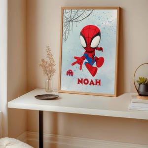 Spiderman Wall Art Print Personalized Name Gift for Boy, Wall Hanging Bedroom Decor Display Kid Room, Superhero Themed Nursery Decor Spidey