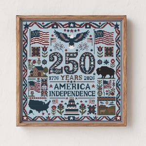 Korsstygnsmönster för Amerikas 250 år av självständighetsdagen, 1776-2026, diagram över USA:s 250:e årsdag, exempel på folkmusik för den 4 juli, PDF, direktnedladdning bild 2