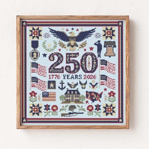 America Veteran 250 Years Cross Stitch Pattern Sampler | USA 250th Chart,  Independence Day, 4th July Patriotic Day, Instant Download