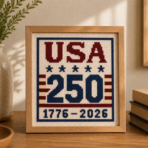 USA 250th Anniversary Cross Stitch Pattern, 1776–2026 Independence Day Design, 4th of July Embroidery PDF Digital Download