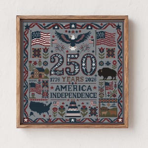 Korsstygnsmönster för Amerikas 250 år av självständighetsdagen, 1776-2026, diagram över USA:s 250:e årsdag, exempel på folkmusik för den 4 juli, PDF, direktnedladdning bild 3