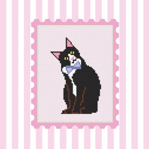 Smoking Katze Kreuzstichmuster, elegante feline Stickmuster (Digitaler Download)