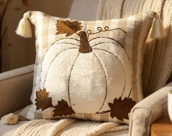 Embroidered Fall Pillow Cover: Farmhouse Thanksgiving Decor