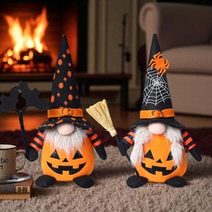Handmade Halloween Gnome: Pumpkin & Bat Plush Nordic Decor