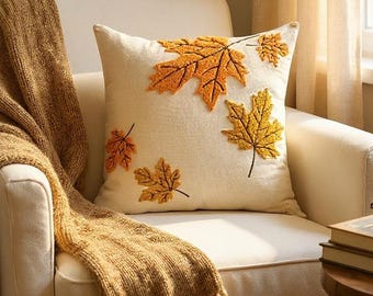 Autumn Maple Leaf Decor (45x45CM),Quilted Velvet Pumpkin Pillowcase