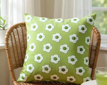 Floral Embroidered Linen Cushion: Modern Home Decor Pillow