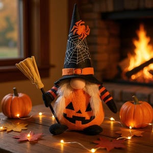 Handmade Halloween Gnome Decoration: Pumpkin Bat Nordic Plush Elf