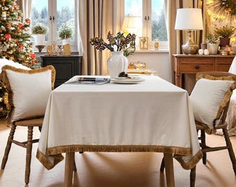 Luxury Dutch Velvet Tablecloth, Tassel Dining Decor, Wedding Christmas Table Cover