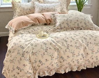 Floral Ruffle Duvet Cover Set – 100% Cotton Princess Bedding
