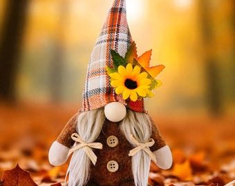 Autumn Gnome Plush: Sunflower Maple Leaf Fall Elf Decor
