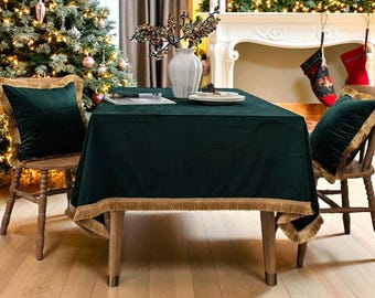 Custom Sizes Dutch Velvet Tablecloth with Tassels,Holiday & Wedding Decor,Christmas Table Decor