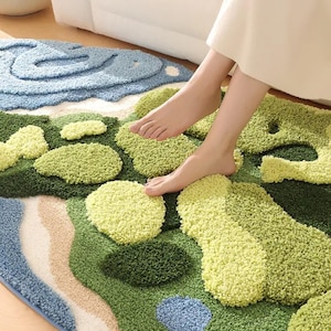 3D Moss River Rug: Hand-Tufted Microfiber, Non-Slip