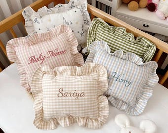Personalized Baby Pillow: Nordic Cotton Nursery Decor with Ruffles