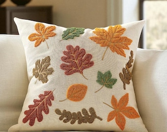 Embroidered Fall Pillow Cover: Farmhouse Thanksgiving Decor