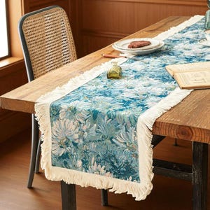 Table Runner,Vintage Boho Farmhouse Table Runner with Tassels,Floral Accent,Rustic Dinner Party Decor,Table Decoration,Seasonal Home Accent