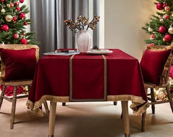Dutch Velvet Tablecloth with Tassels: Holiday & Wedding Decor