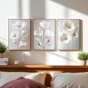 Beige Peony Flower Canvas Print Set: Nordic Modern Wall Art