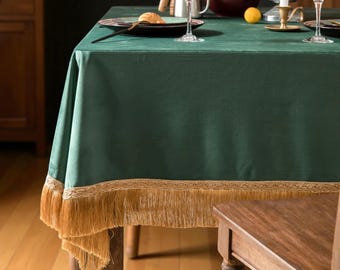 Luxury Velvet Tablecloth with Tassels, Elegant  Table Decor