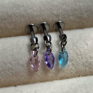 hanging crystal dangle floating vertical hidden helix piercing titanium 1.2mm cartilage hypoallergenic