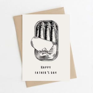 Tarjeta de felicitación del Día del Padre con sardinas: dibujo lineal de tendencia moderna