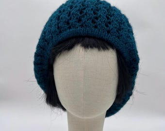Knitting Pattern Slouchy hat- Lacy Slouchy hat: Comfy fit, covers ears, Romantic lace, DK weight hat pattern