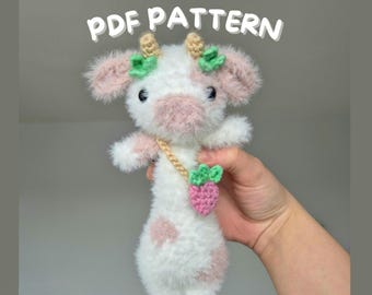 Floppy Strawberry Cow Crochet Pattern – Amigurumi Toy (PDF Pattern)