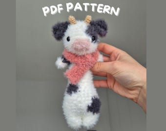 Floppy Cow Crochet Pattern – Amigurumi Fluffy Toy (PDF Pattern)