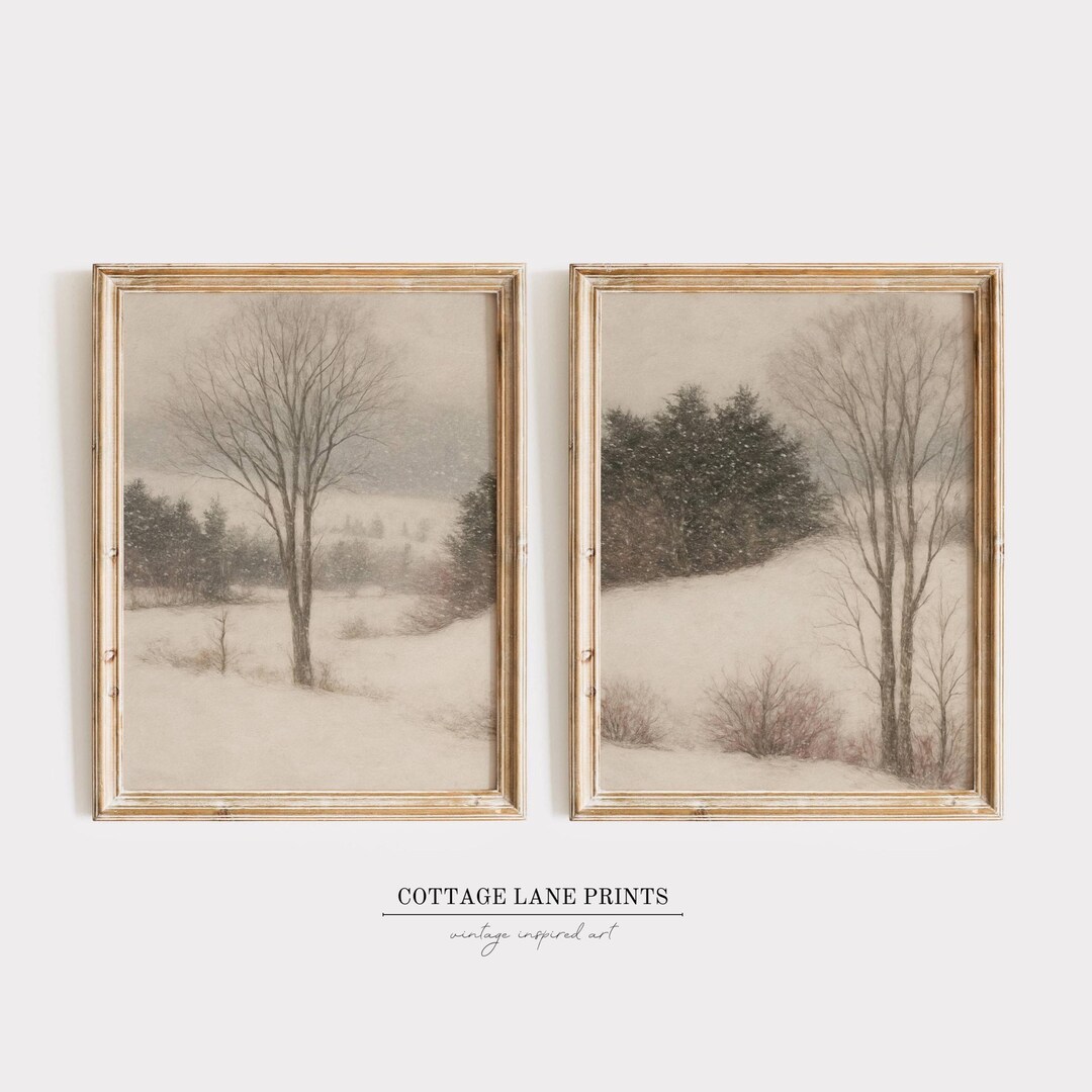 Winter Landscape Print Set: Snowy Cabin Wall Art (digital Download) - Etsy