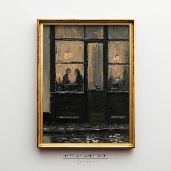 Romantic Café Window Art Print – Digital Download, Wall Art Printable, Vintage Decor