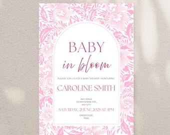 Invito per baby shower: acquerello floreale (modello stampabile 5x7")