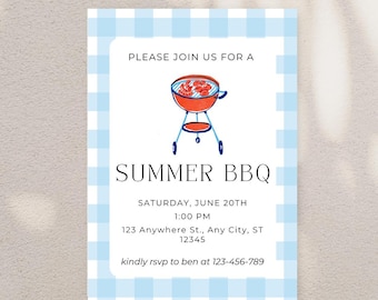 Summer BBQ Invitation: Editable Digital Party Invite (5x7 Template)