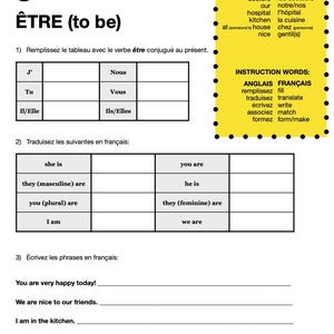 ÊTRE au présent - French Practice Worksheet (a)
