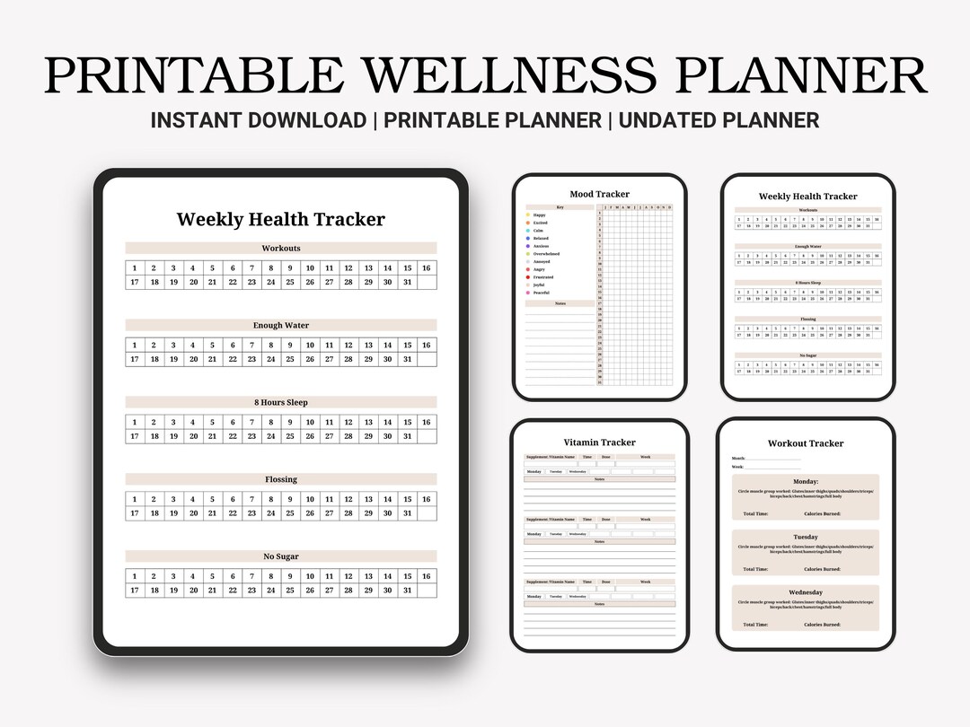 Editable Wellness Planner | Printable Canva Planner | Self Care Bundle ...