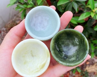 Natural Xiuyan Jade Bowl: Green Crystal Healing Decor, 2"