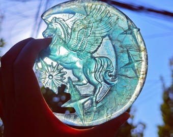 ユニコーン彫刻 ブロンズ製ユニコーン彫刻 110 mm 内部に水晶を含むクリスタル入り