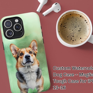 Tricolor Pembroke Corgi Phone Case | Meadow Mist Background | iPhone MagSafe Case | Tough, Stylish & Protective | Dog Lovers Gift