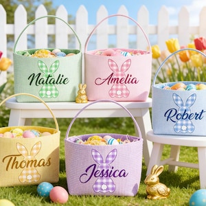 Personalisierte Monogramm Seersucker Ostern Korb, Ostern Tote, Hase Korb, Osterei Jagd Korb, Ostergeschenke, Babyparty