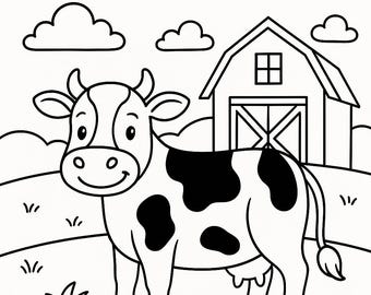 Farm Animals Coloring Book for Kids – 10 Printable Pages | Instant Download PDF | Cow, Pig, Chicken, Horse, Goat, Tractor & More