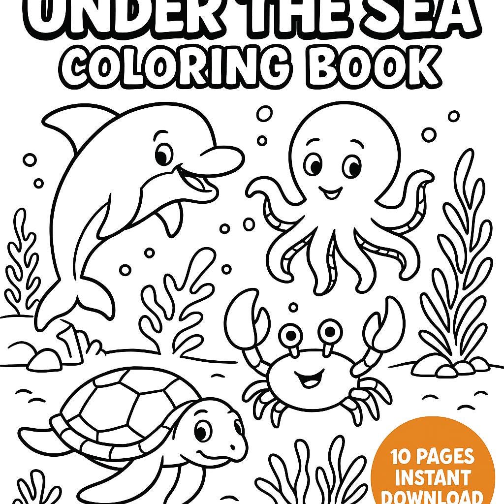 Under the Sea Coloring Book for Kids – 10-page Printable PDF | Ocean ...