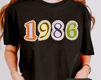 40th Birthday Shirt, Vintage 1986 with Pearls T-shirt, Fortieth Anniversary Gift, Retro Born in 1986 Bday Tee Shirt, In My Forties Era Tee