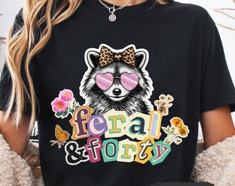 Retro Forty & Feral 1986 Limited Edition T-shirt with Leopard Coquette, Womens 40th Birthday Shirt, Fortieth Anniversary Gift for Her