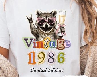Vintage Feral 1986 Limited Edition T-shirt with Pearls and Pink Coquette, Womens 40th Birthday Shirt, Fortieth Anniversary Gift for Her