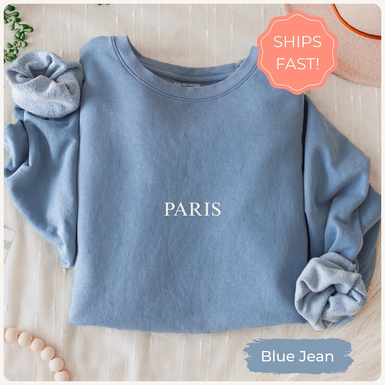 Paris Sweatshirt Comfort Colors Gift for Her, France Sweater, Minimal Aesthetic Travel Top, Vacation Top, City Crewneck Shirt, Souvenir Tee image 1