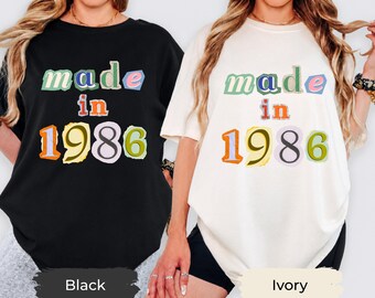 Retro Made In 1986 T-shirt, In My Forties Era Crewneck, Women's Ransom Note 40th Birthday Tee Shirt, Fortieth Anniversary Gift for Her